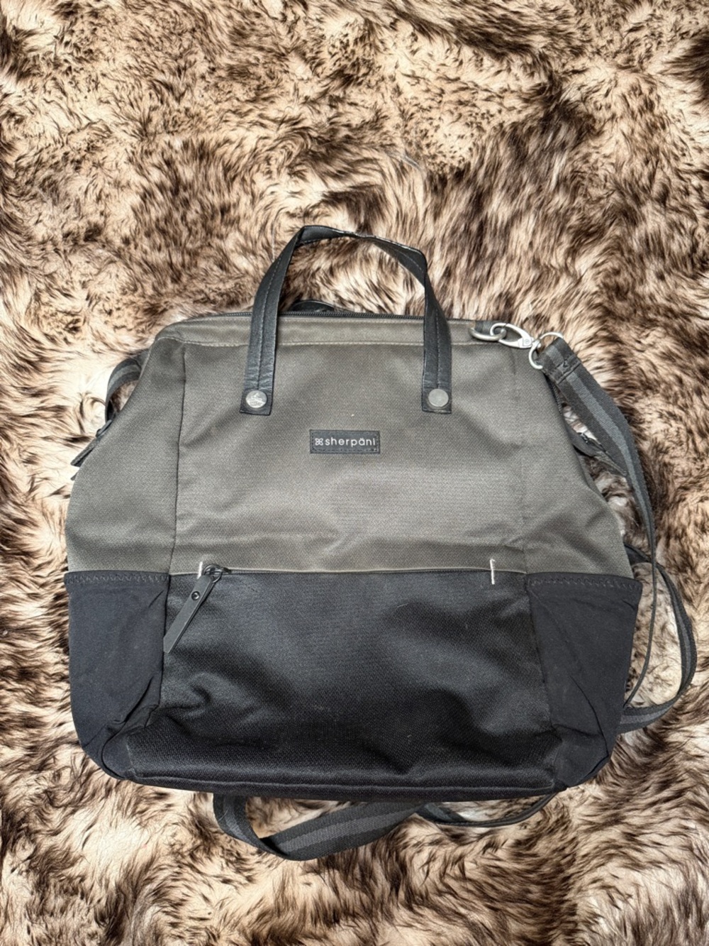 Sherpani Olive and Black Two-Tone Backpack Tote